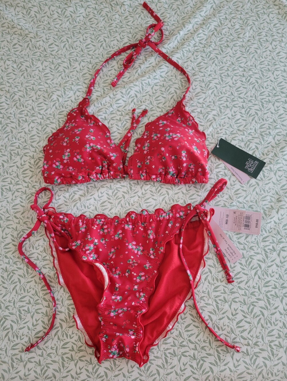 Wild Fable red floral tie bikini